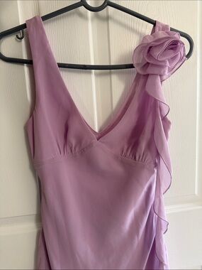White Fox Boutique Lilac One-Shoulder Mini Dress with Floral Accent